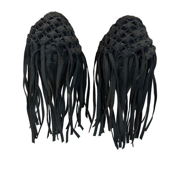 Steve Madden Tipsyy Black Suede Fringe Heels Sz 6 - Picture 2 of 8
